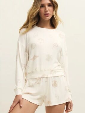 ZSupply Women’s Cream Shell-Print Lounge Set - Size L NWT